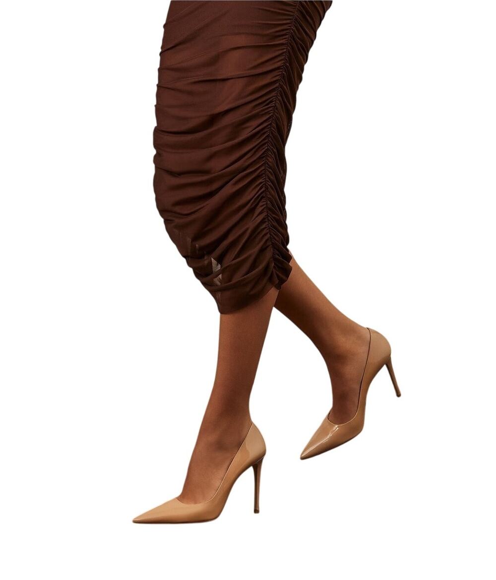 Stuart Weitzman Patent Beige Leather Stuart Power 100 Pointed Pumps Size 7.5 M